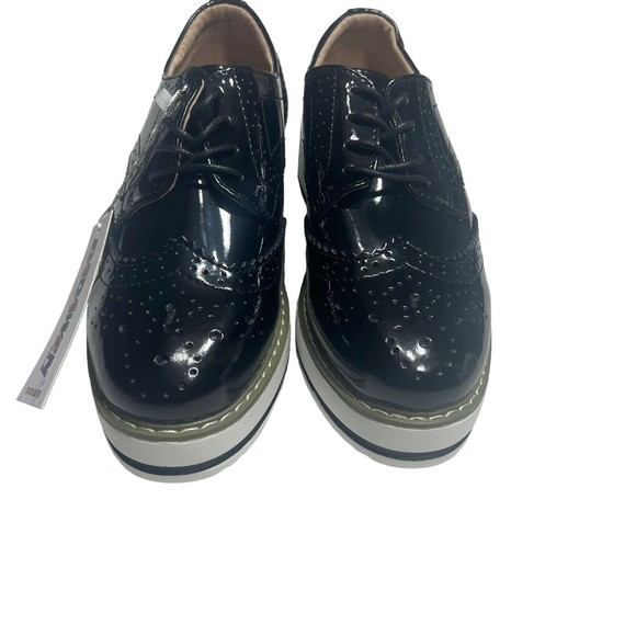 DADAWEN Women's Black Plateform Lace-Up Wingtip Square Toe Oxfords Size: US 8.5 - Picture 2 of 13